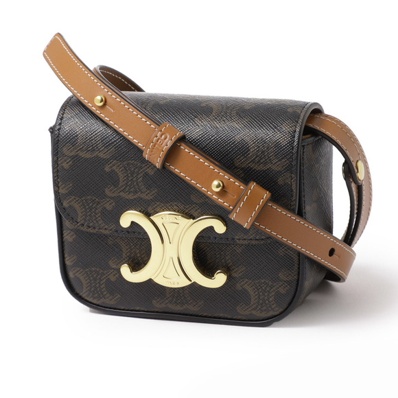 Celine Mini Claude Triomphe Canvas Shoulder Bag Brown - Picture 1 of 9